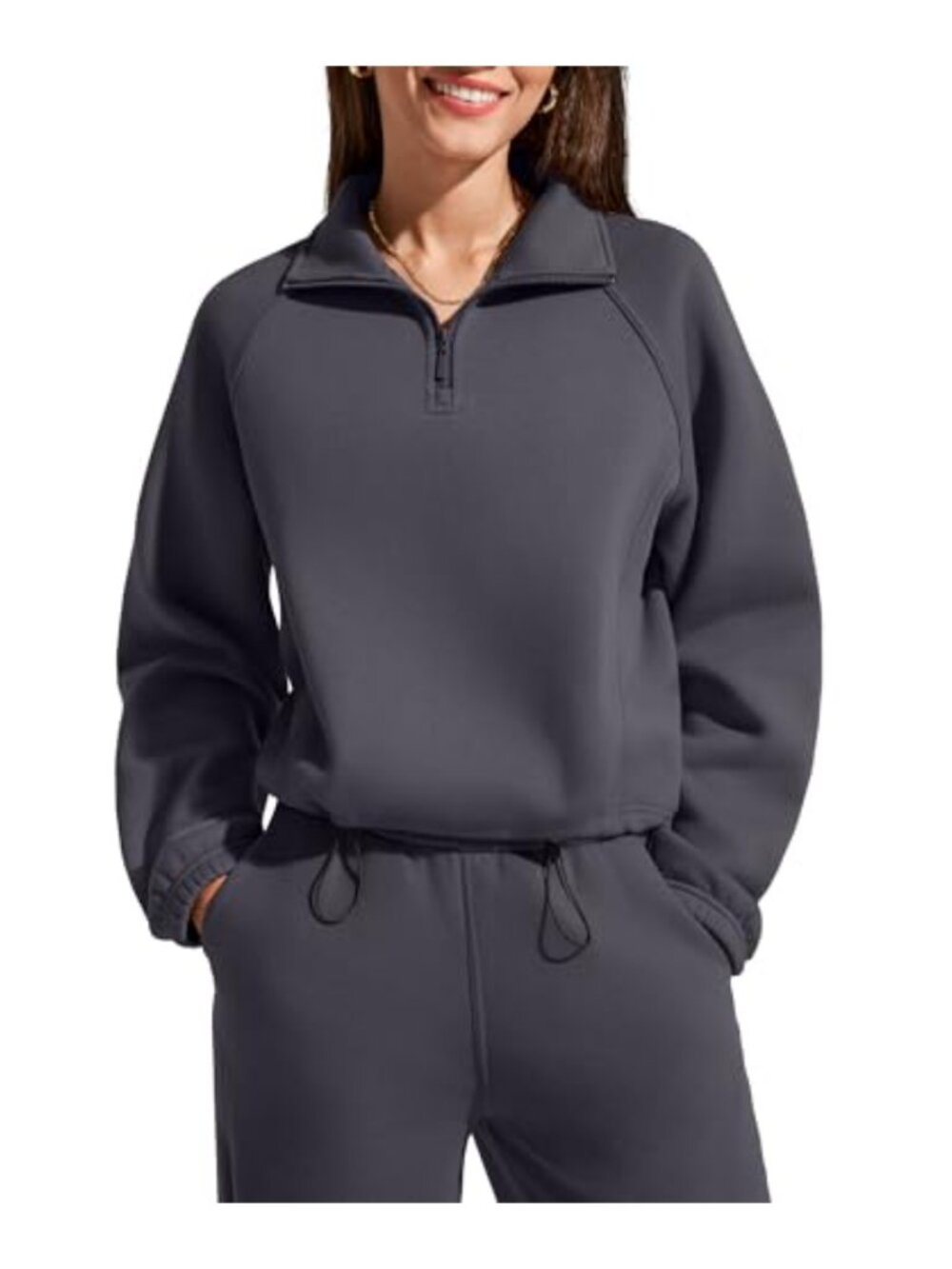 Fleece Lined Half Zip Mock Neck Cropped Pullover Sweatshirt Casual